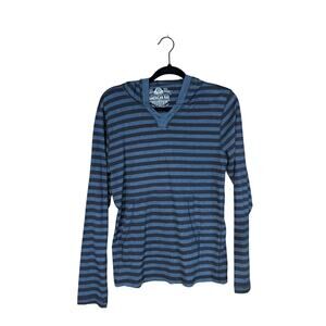 American Rag Men’s Black Gray Striped Long Sleeve Hoodie T Shirt Medium GUC